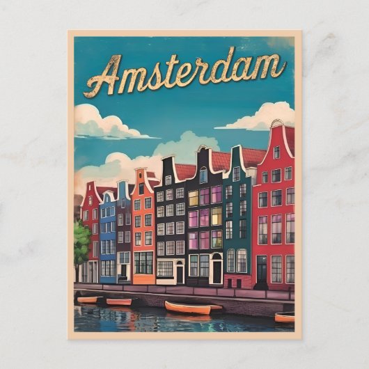 Vintage Travel Amsterdam Nederland Retro Schildera Briefkaart (Voorkant)