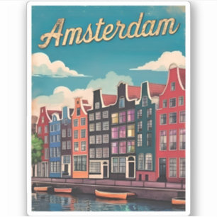 Vintage Travel Amsterdam Nederland Retro Schildera Sticker