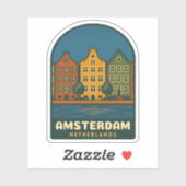 Vintage Travel Amsterdam Netherlands Retro Scenic Sticker (Vel)