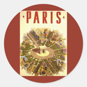 Vintage Travel, Arc de Triomphe Paris Frankrijk Ronde Sticker
