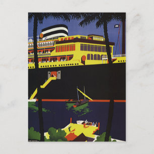 Vintage Travel, Art Deco Cruise Ship in Port Briefkaart