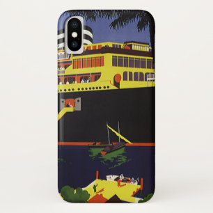 Vintage Travel, Art Deco Cruise Ship in Port iPhone X Hoesje