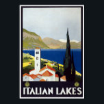 Vintage Travel Art Deco Poster Italiaanse meren<br><div class="desc">De Italiaanse meren bieden een beetje van alles aan:  steden en dorpen die op de rand van het water liggen,  een achtergrond van bergen,  mooie gebouwen en natuurlijk verbluffende landschappen,  zoals jullie allemaal zien in dit  kunstdeco-poster.</div>