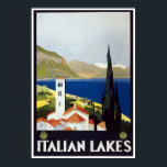 Vintage Travel Art Deco Poster Italiaanse meren<br><div class="desc">De Italiaanse meren bieden een beetje van alles aan:  steden en dorpen die op de rand van het water liggen,  een achtergrond van bergen,  mooie gebouwen en natuurlijk verbluffende landschappen,  zoals jullie allemaal zien in dit  kunstdeco-poster.</div>