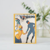 Vintage Travel, Art Deco, Winter Davos Zwitserland Briefkaart (Staand voorkant)