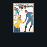 Vintage Travel, Art Deco, Winter Davos Zwitserland Canvas Afdruk<br><div class="desc">illustratiereclame,  Europese reisposter of bagagelabel uit Davos,  Zwitserland,  met een ontwerp voor liefde en romance met een ijsskating voor paren. De winter in Davos.</div>