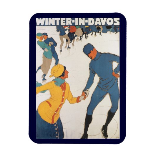 Vintage Travel, Art Deco, Winter Davos Zwitserland Magneet (Verticaal)