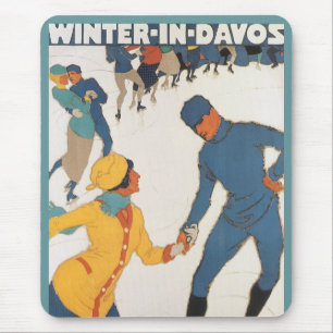 Vintage Travel, Art Deco, Winter Davos Zwitserland Muismat