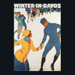Vintage Travel, Art Deco, Winter Davos Zwitserland Poster<br><div class="desc">illustratiereclame,  Europese reisposter of bagagelabel uit Davos,  Zwitserland,  met een ontwerp voor liefde en romance met een ijsskating voor paren. De winter in Davos.</div>
