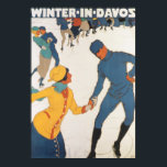 Vintage Travel, Art Deco, Winter Davos Zwitserland Poster<br><div class="desc">illustratiereclame,  Europese reisposter of bagagelabel uit Davos,  Zwitserland,  met een ontwerp voor liefde en romance met een ijsskating voor paren. De winter in Davos.</div>