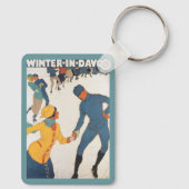 Vintage Travel, Art Deco, Winter Davos Zwitserland Sleutelhanger (Achterkant)