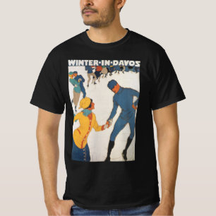 Vintage Travel, Art Deco, Winter Davos Zwitserland T-shirt