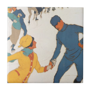 Vintage Travel, Art Deco, Winter Davos Zwitserland Tegeltje