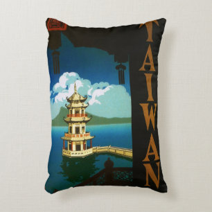 Vintage Travel Asia, Taiwan Pagoda Tiered Tower Accent Kussen