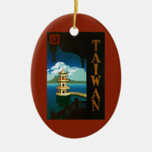 Vintage Travel Asia, Taiwan Pagoda Tiered Tower Keramisch Ornament