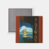 Vintage Travel Asia, Taiwan Pagoda Tiered Tower Magneet (Voorkant / Achterkant)