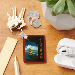 Vintage Travel Asia, Taiwan Pagoda Tiered Tower Sleutelhanger