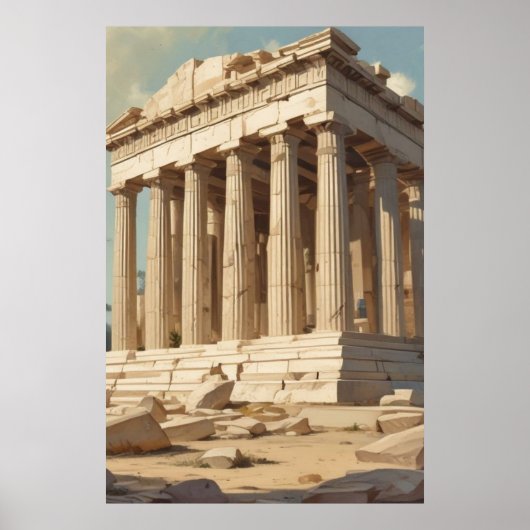 Vintage Travel Athens Griekenland Parthenon Temple Poster (Voorkant)