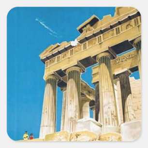 Vintage Travel Athens Griekenland Parthenon Temple Vierkante Sticker
