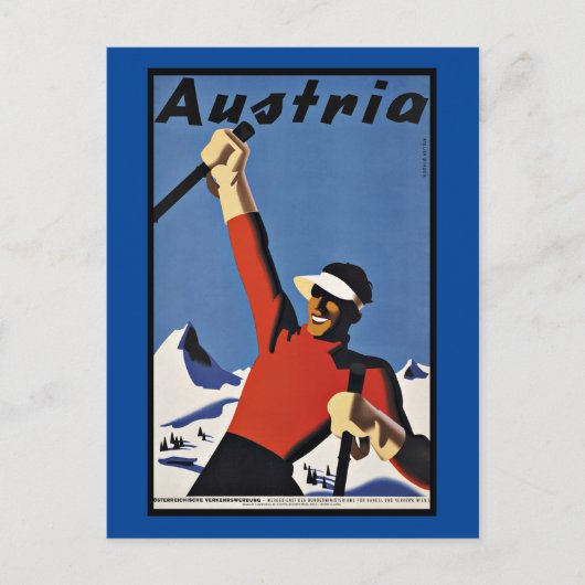 Vintage Travel Austria Ski Briefkaart (Voorkant)