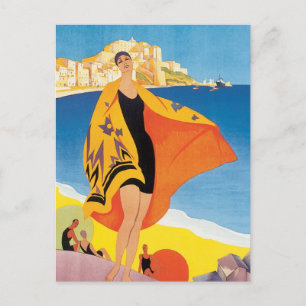 Vintage Travel, Beach Vacation at Calvi, Corsica Briefkaart
