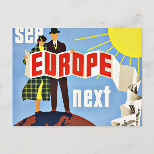 Vintage Travel Bekijk Europa Briefkaart (Voorkant)