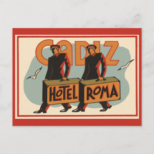 Vintage Travel Bellhops Hotel Roma, Cadiz, Spanje Briefkaart