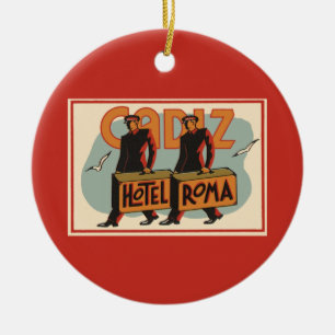 Vintage Travel Bellhops Hotel Roma, Cadiz, Spanje Keramisch Ornament