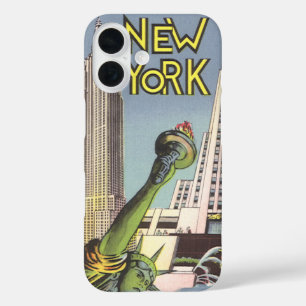Vintage Travel, beroemde New York City Landmarks iPhone 16 Hoesje