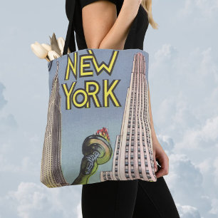 Vintage Travel, beroemde New York City Landmarks Tote Bag