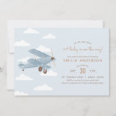 Vintage Travel Biplane Boy Baby shower Invitation Kaart (Voorkant)