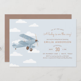 Vintage Travel Biplane Boy Baby shower Invitation Kaart