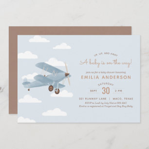 Vintage Travel Biplane Boy Baby shower Invitation Kaart