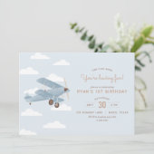Vintage Travel Biplane Boy Birthday Party Kaart (Staand voorkant)