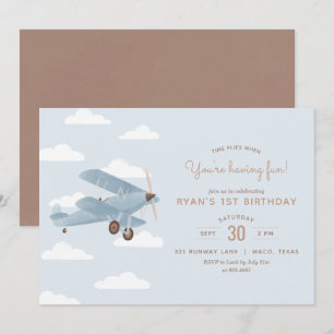 Vintage Travel Biplane Boy Birthday Party Kaart