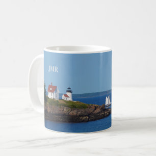 Vintage Travel Blue Ocean Lighthouse Maine Sail Koffiemok