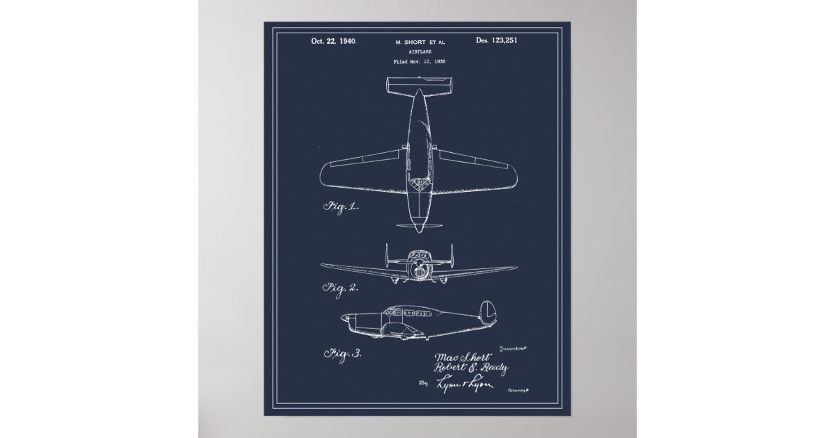Vintage Travel Blueprint Art 1940 Airplane Patent Poster | Zazzle.nl