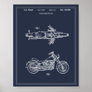 Vintage Travel Blueprint Art Motorcycle Patent Poster