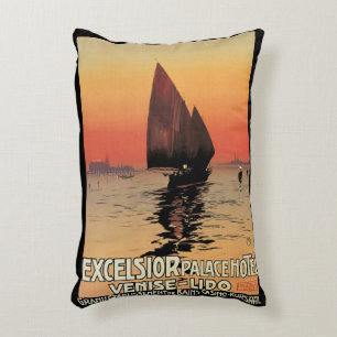 Vintage Travel, Boats in Excelsior Palace Venice Accent Kussen