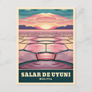 Vintage Travel Bolivia Uyuni Salt Flat Sunset Briefkaart