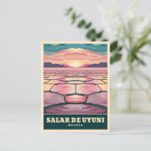 Vintage Travel Bolivia Uyuni Salt Flat Sunset Briefkaart (Staand voorkant)