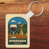 Vintage Travel Bordeaux France Vineyard Retro Sleutelhanger (Achterkant)