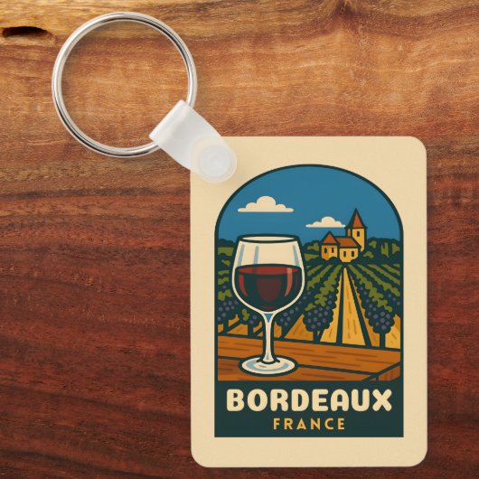 Vintage Travel Bordeaux France Vineyard Retro Sleutelhanger (Voorkant)