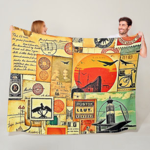 Vintage Travel Briefkaart Art Fleece Deken