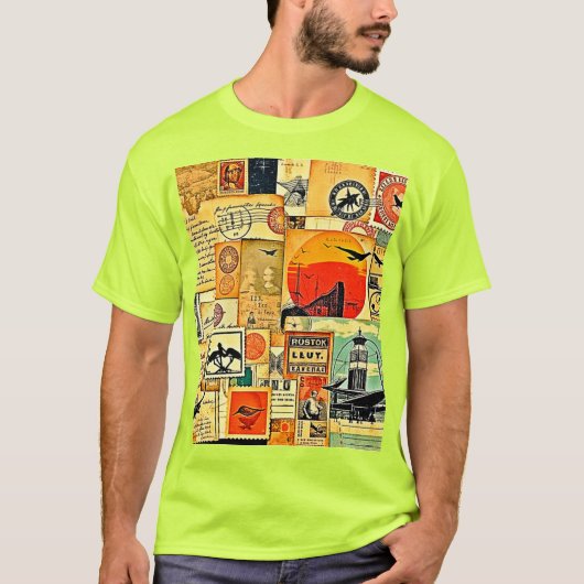 Vintage Travel Briefkaart Art T-shirt (Voorkant)