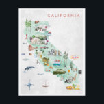 Vintage Travel Briefkaart | Californië<br><div class="desc">Een perfect stuk kunst voor iedereen die van Californië houdt. Met waterverf geïllustreerd overzicht van alle favoriete mijlpalen. Voeg uw douanetekst aan dit ontwerp toe door de "Edit this design sjabloon"vakjes op de rechterkant van het punt te gebruiken of de blauwe "Customize it"knoop te klikken om de tekst te schikken,...</div>