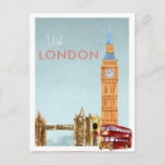 Vintage Travel Briefkaart | Londen<br><div class="desc">Een perfect kunstwerk voor iedereen die van Londen houdt. Met waterverf illustraties van Londen met retro styling typografie. Voeg uw douanetekst aan dit ontwerp toe door de "Edit this design sjabloon"vakjes op de rechterkant van het punt te gebruiken, of de blauwe "pas het"knoop aan om de tekst te schikken, de...</div>