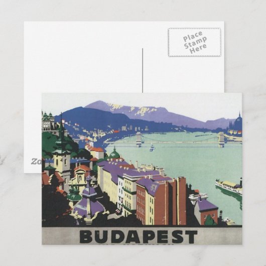 Vintage Travel Budapest Hongarije Briefkaart (Voorkant / Achterkant)