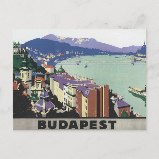 Vintage Travel Budapest Hongarije Briefkaart (Voorkant)