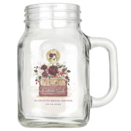 Vintage Travel Burgundy Blush Flower Vrijgezellenf Mason Jar